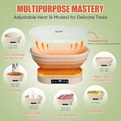 KOACKL Upgraded Sourdough Starter Warmer, Precise 6 level Thermostat Control (77-122°F) Silicone Sourdough Warming Bowl, Auto Warming On/Off, 6-Hour Timer Sourdough Warmer with Sourdough Starter Kit KOACKL