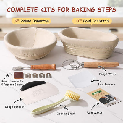 KOACKL Complete Bread Baking Kit with Bannetons, Lame and Whisk
