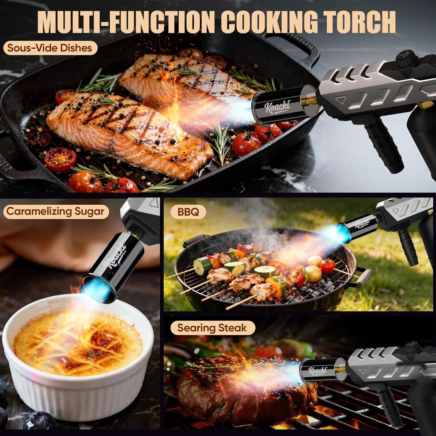 KOACKL Multi-Function Cooking Torch for Sous Vide, BBQ and Crème Brûlée