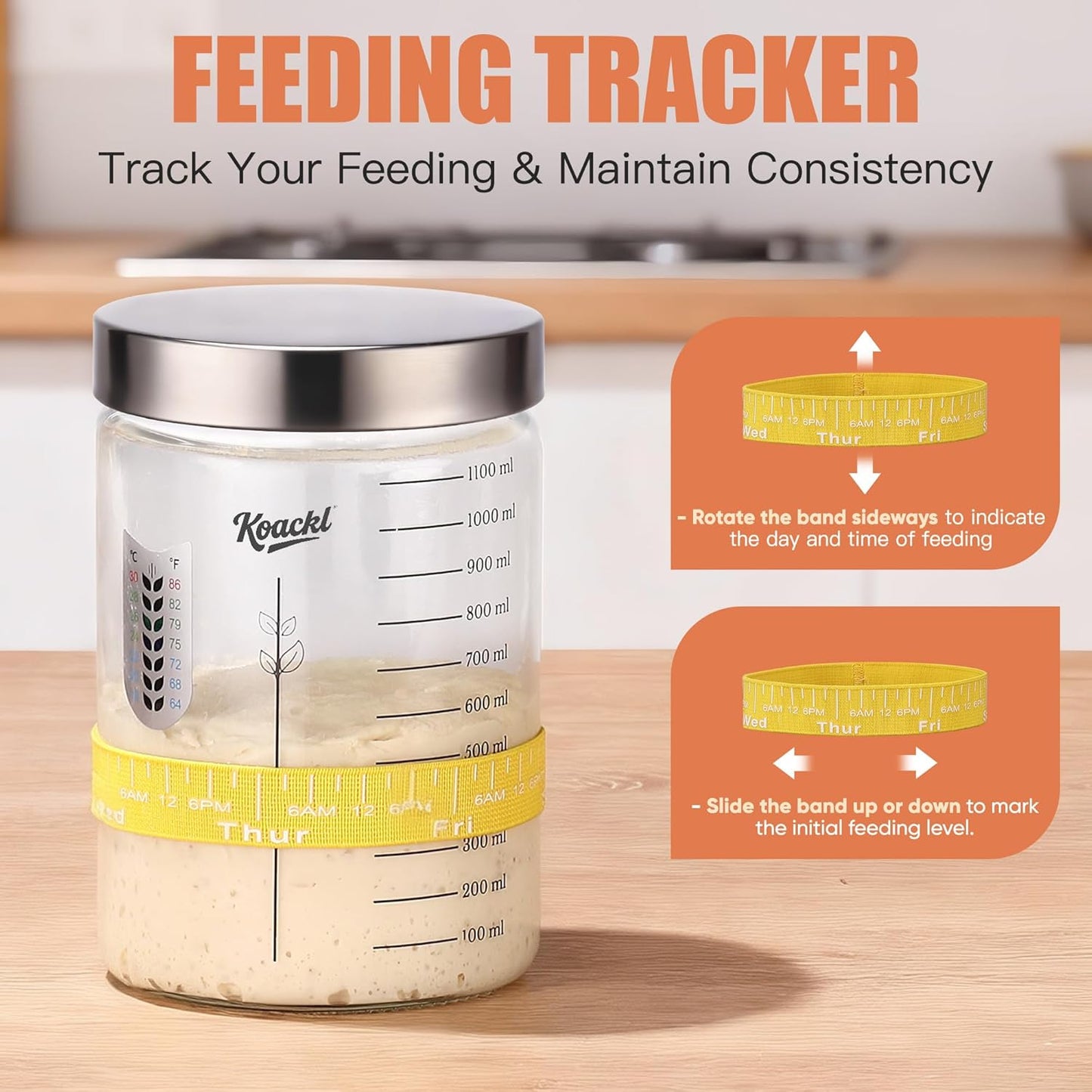 KOACKL Sourdough Feeding Tracker Band to Maintain Fermentation Consistency