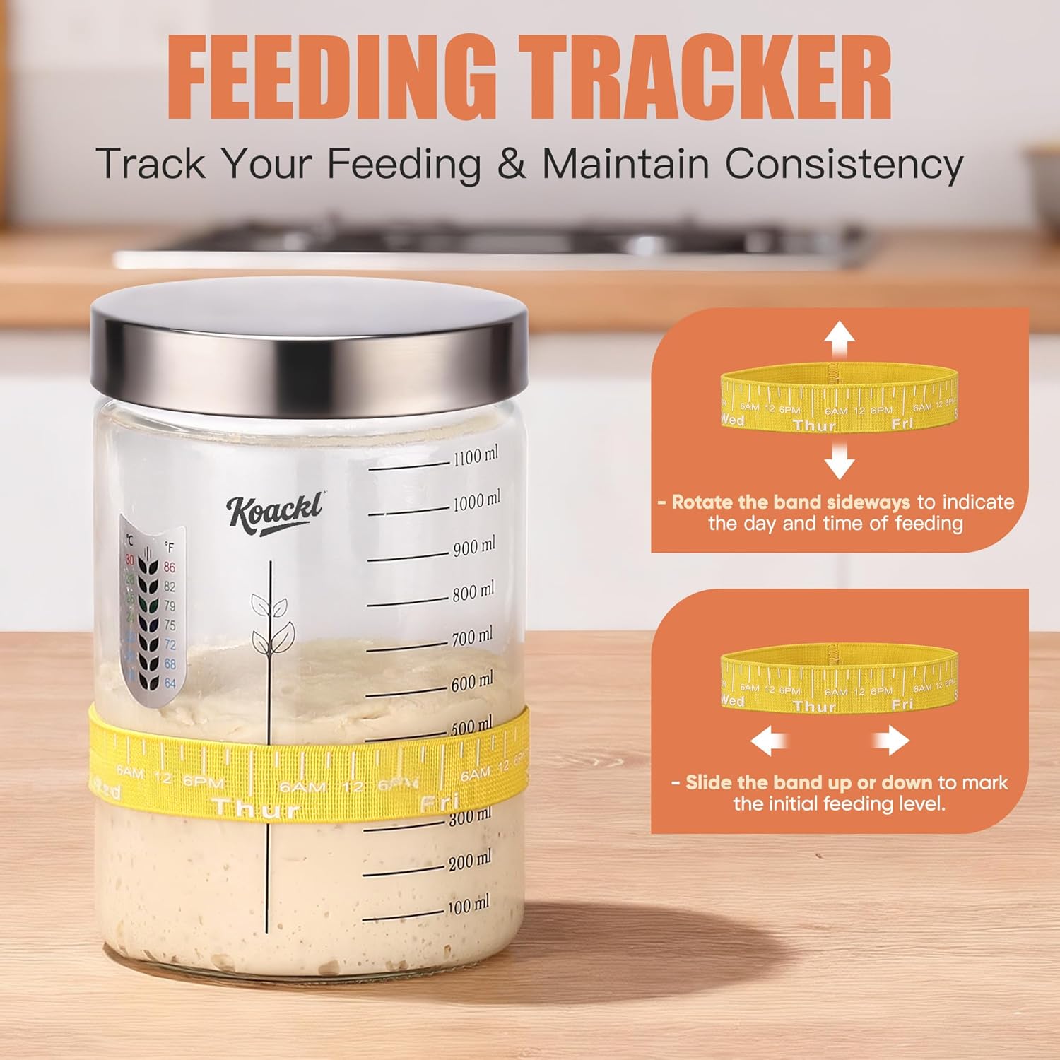KOACKL Sourdough Feeding Tracker Band to Maintain Fermentation Consistency