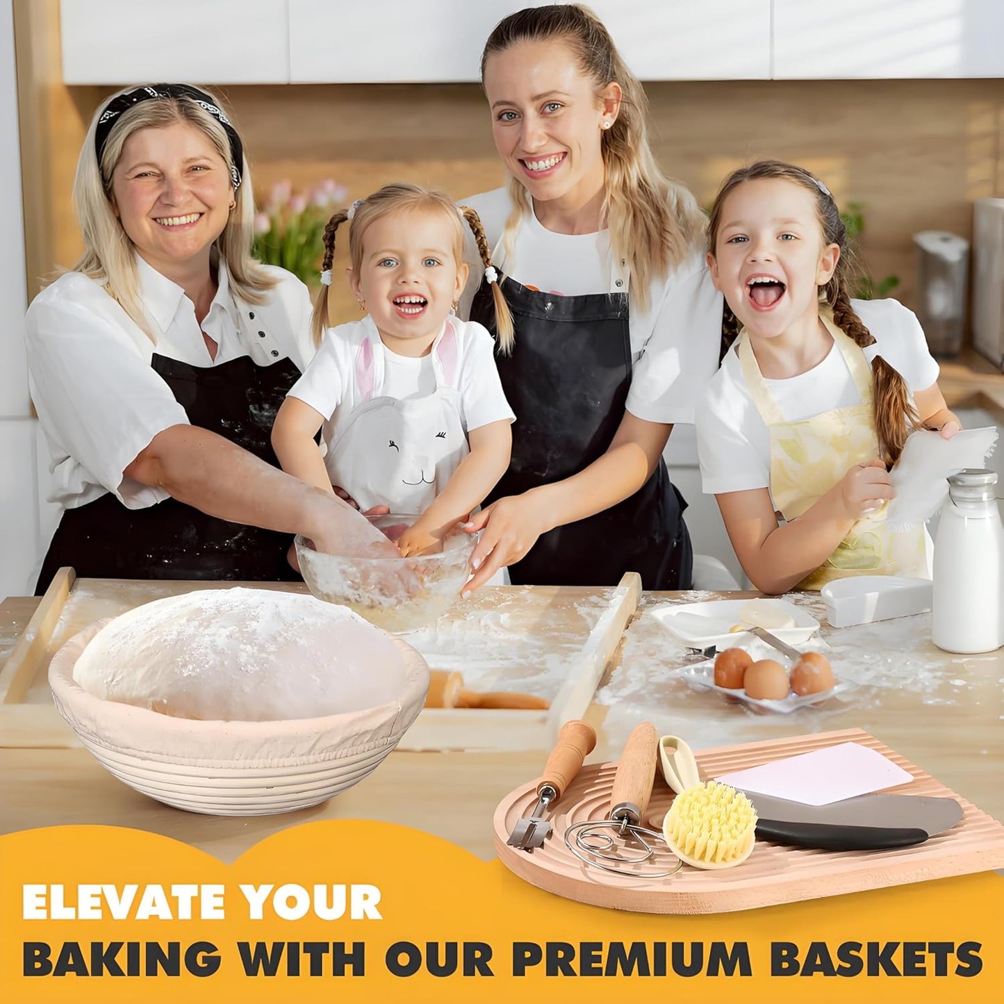 Banneton Bread Proofing Basket, Sourdough Starter Kit, 9 Inch Round Banneton Basket, Proofing Basket, Sourdough Bread Making Tools with Cloth Liners for Making Beautiful Bread KOACKL