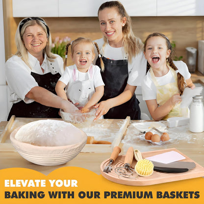 Banneton Bread Proofing Basket, Sourdough Starter Kit, 9 Inch Round Banneton Basket, Proofing Basket, Sourdough Bread Making Tools with Cloth Liners for Making Beautiful Bread KOACKL