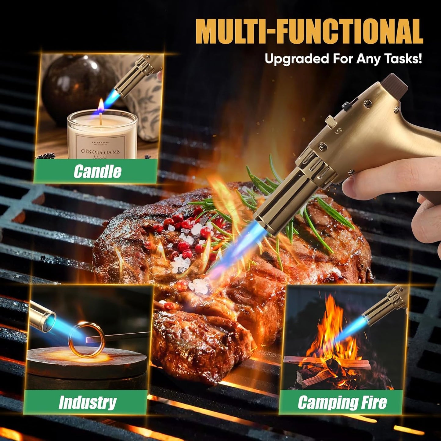 KOACKL Multi-Functional Gold Butane Torch for BBQ, Candles and Crafts
