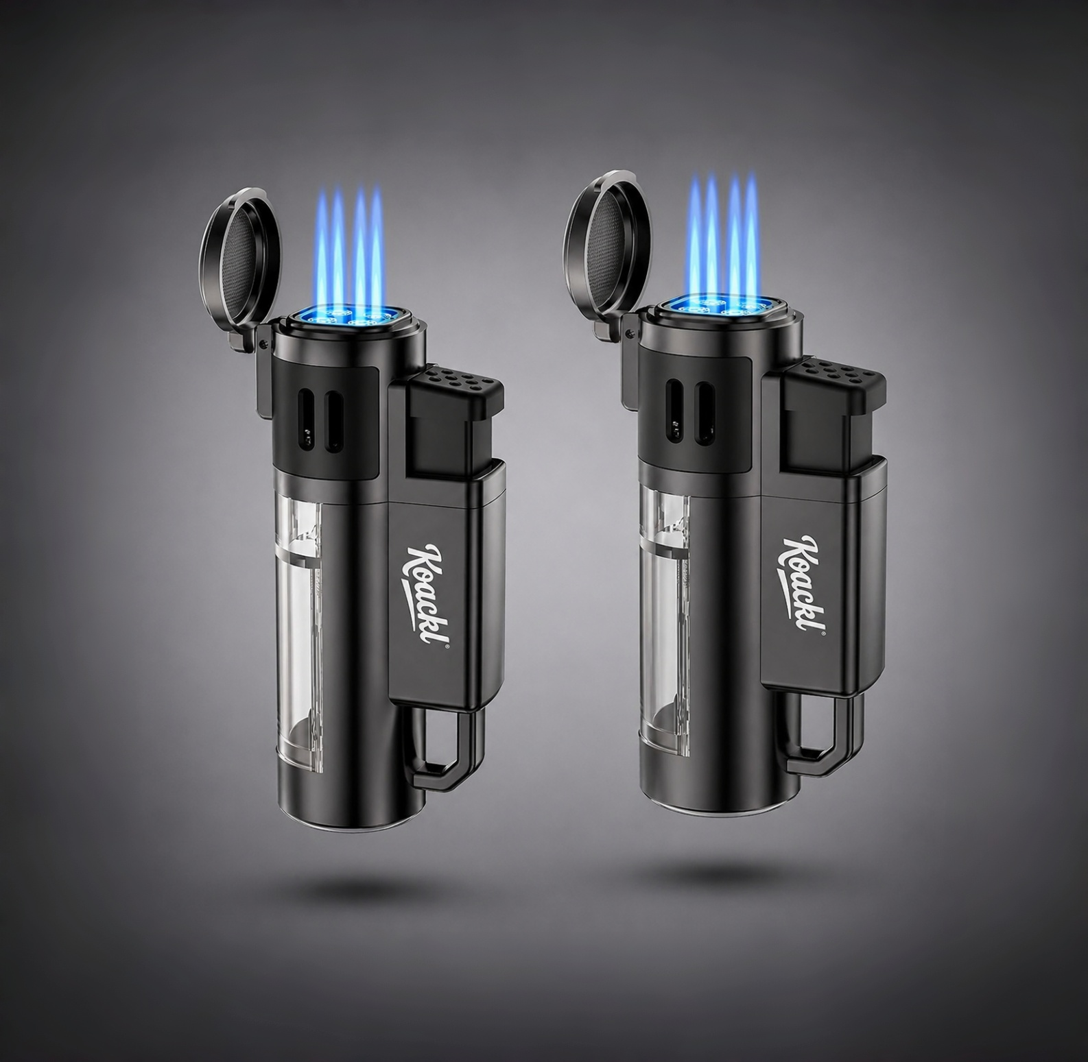 KOACKL Black Quad Flame Lighter, Windproof & Refillable