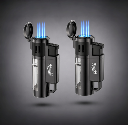 KOACKL Black Quad Flame Lighter, Windproof & Refillable