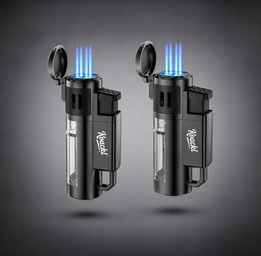 KOACKL Black Quad Flame Lighter, Windproof & Refillable