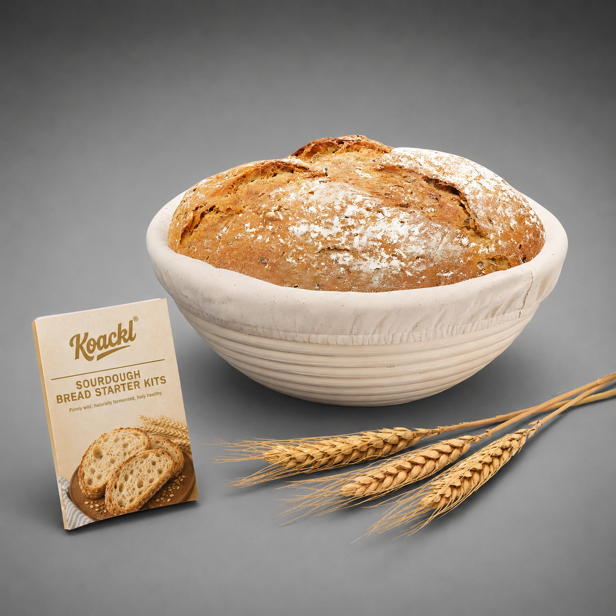 Banneton Bread Proofing Basket, Sourdough Starter Kit, 9 Inch Round Banneton Basket, Proofing Basket, Sourdough Bread Making Tools with Cloth Liners for Making Beautiful Bread KOACKL